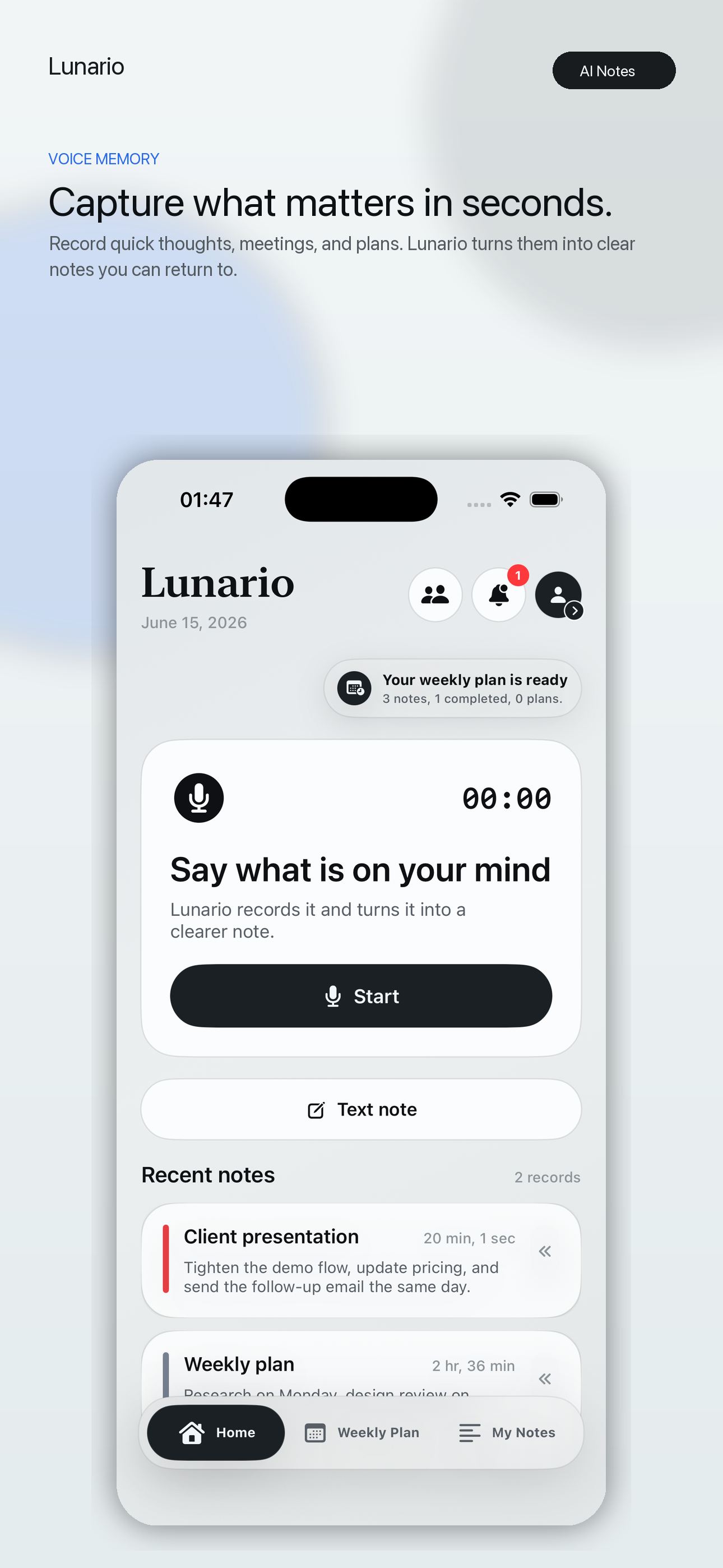 Lunario home screen