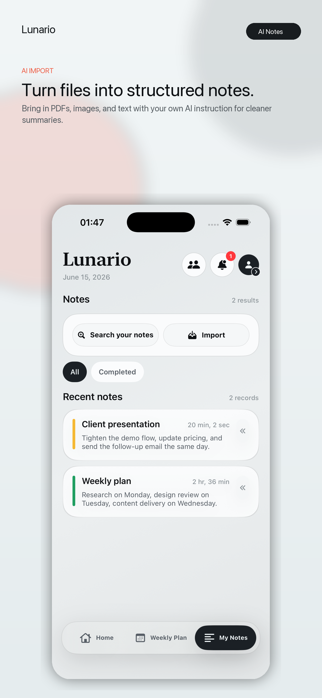Lunario feature preview